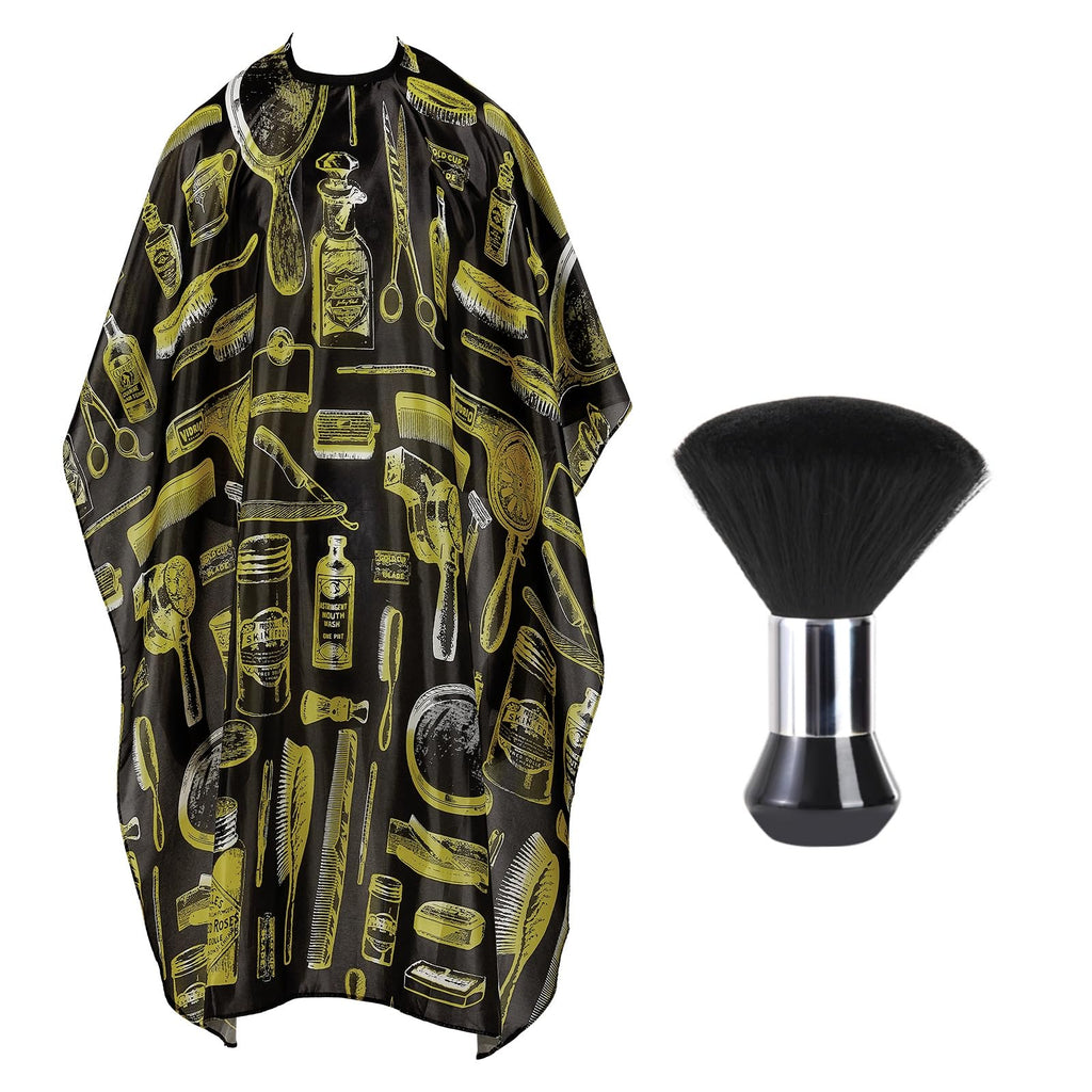 Professional Hair Cutting Cape with Neck Duster Brush, Large Size Salon Barber Cape for Men, Women and Kids(Black)