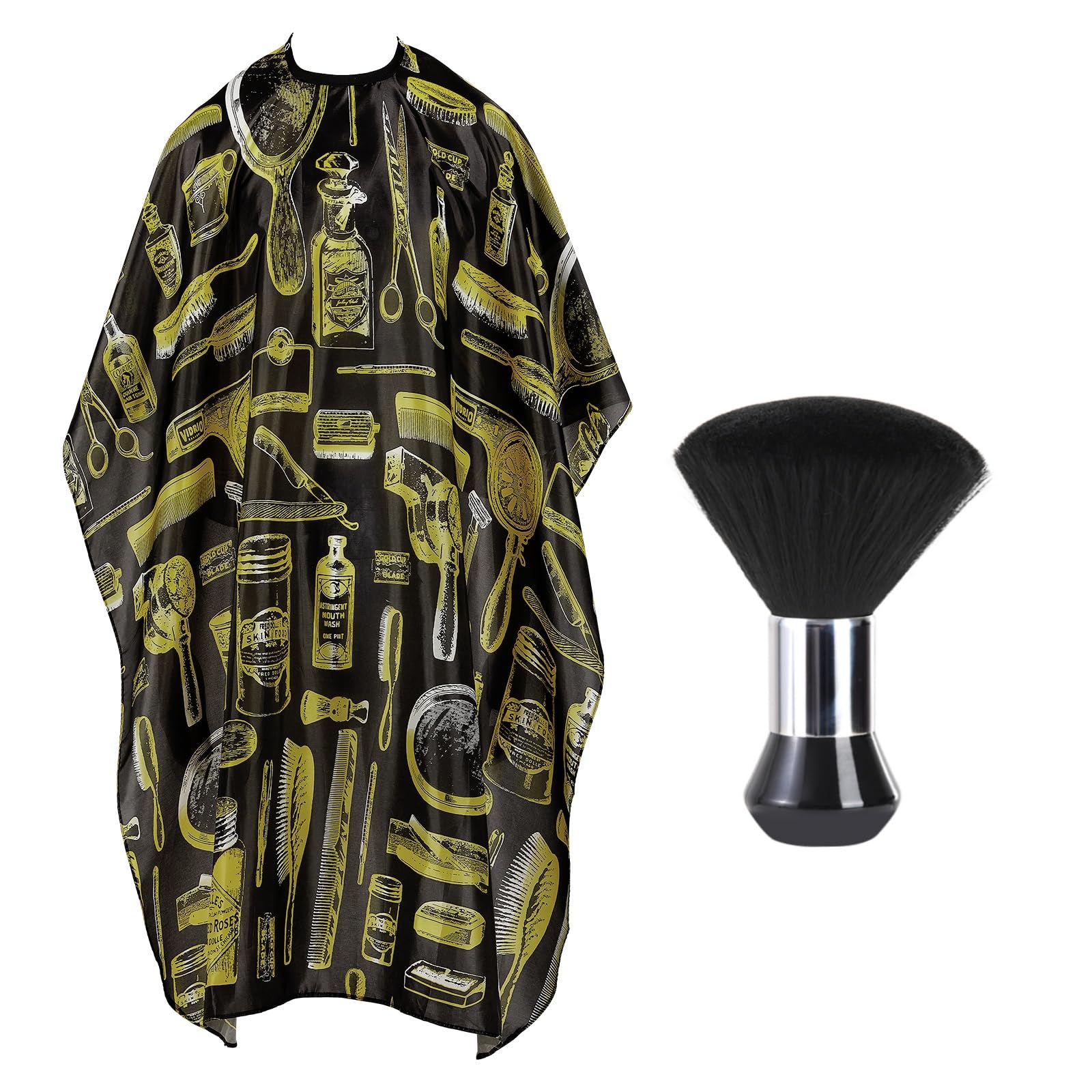 Professional Hair Cutting Cape with Neck Duster Brush, Large Size Salon Barber Cape for Men, Women and Kids(Black)