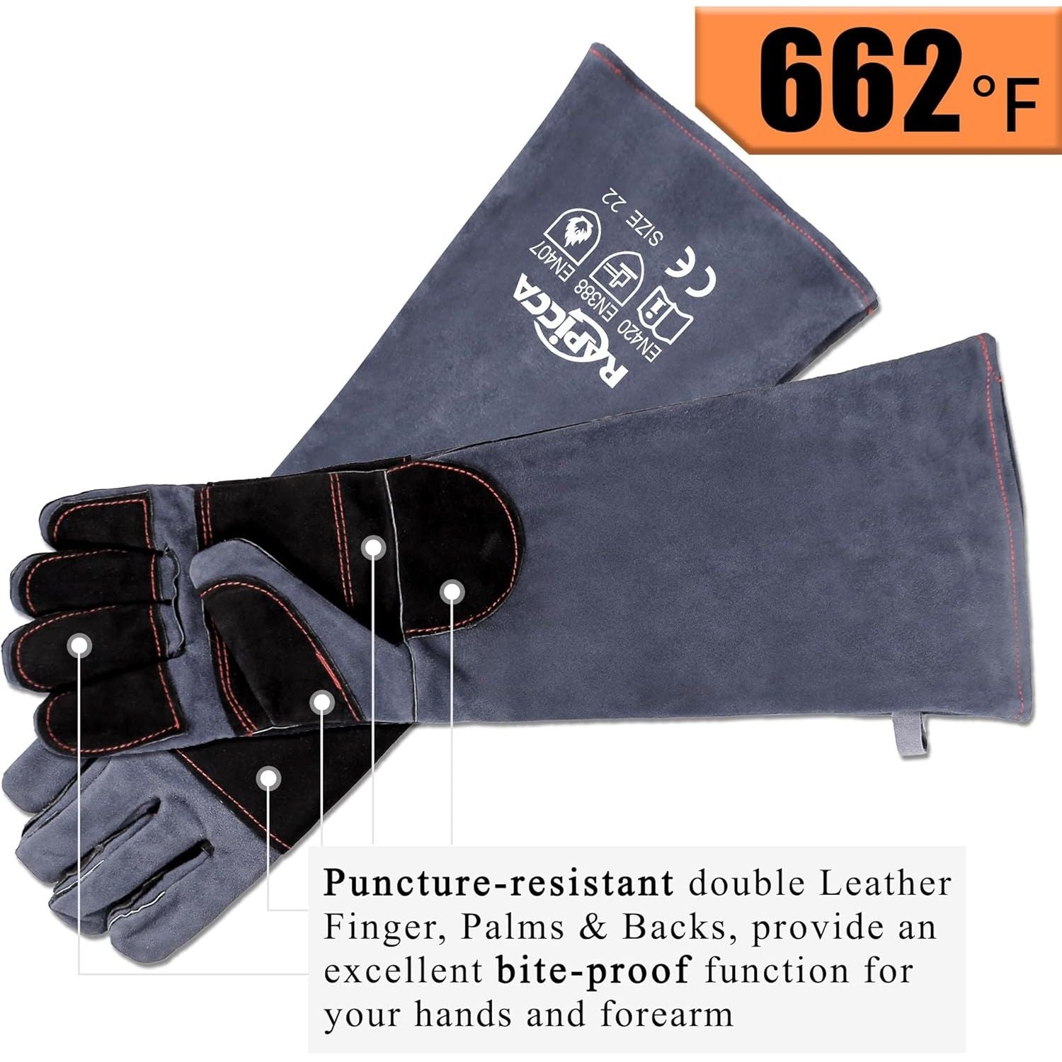 Buy now RAPICCA Animal Handling Gloves Bite Proof Reinforced Leather Padding Dog,Cat Scratch,Bird Handling Falconry Gloves Grabbing,Reptile Squirrel Snake Bite 22in Grey-Black at indiglob india