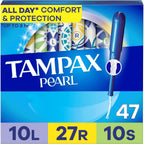 Buy now Tampax Pearl Tampons for Women Multipack, with LeakGuard Braid, Light/Regular/Super Absorbency, Unscented, 47 Count at indiglob india
