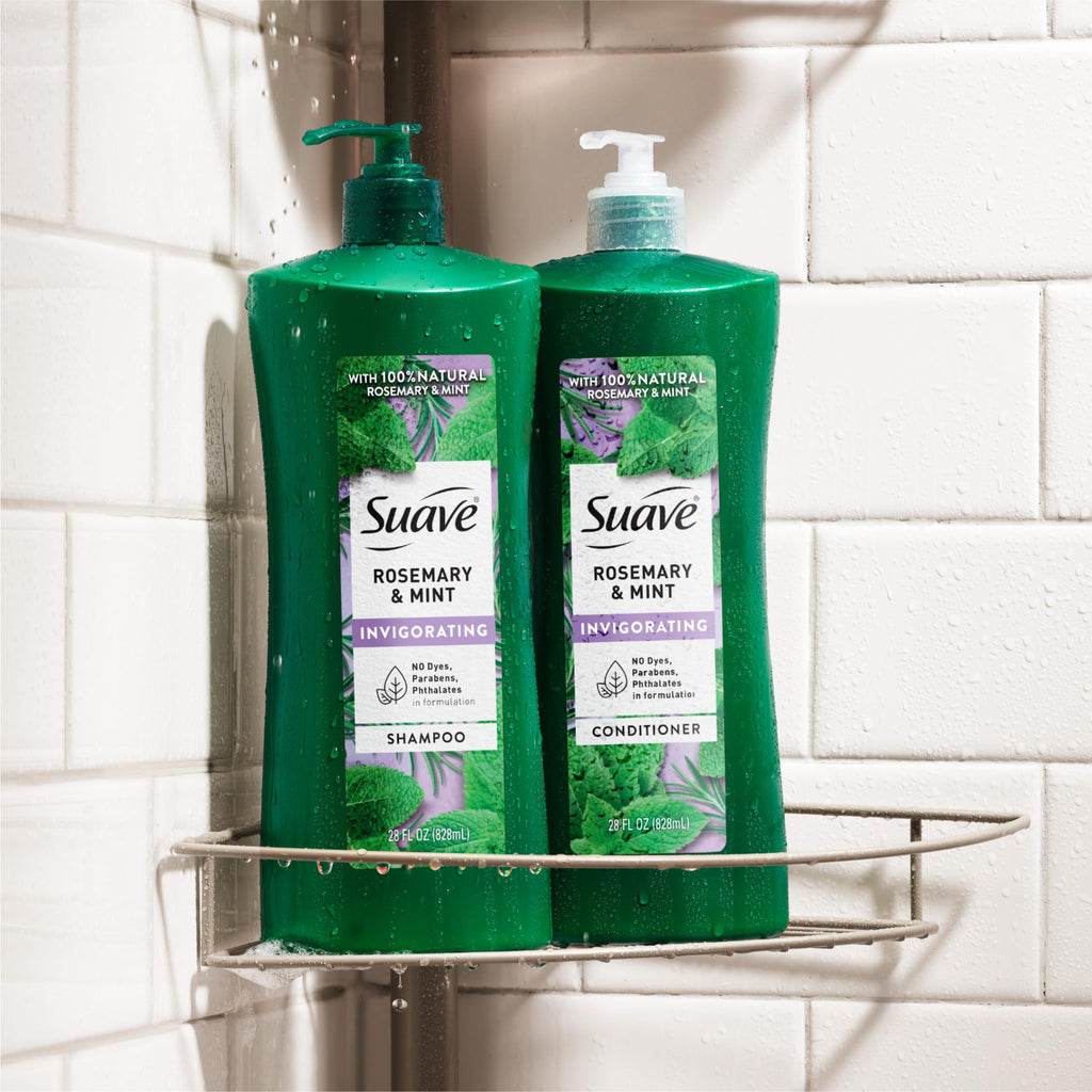 Suave Invigorating Shampoo with Rosemary & Mint, Refreshing & Replenishing Care for Healthy-Looking Hair, No Parabens, Phthalates, or Dyes, 28 FL OZ Bottle