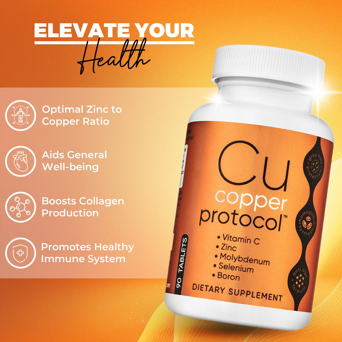 Copper Supplements for Women and Men (90 Capsules) Boosts Energy, Nourishes Body, Anti-Aging Formula, Includes Vitamin C, Zinc & Selenium, Non-GMO, Made in USA - GMP Certified