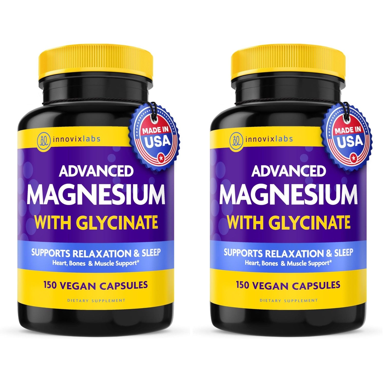 InnovixLabs Advanced 2-in-1 Magnesium Glycinate & Magnesium Malate 210mg Capsules, High Absorption Chelated Magnesium Supplement, Supports Relaxation Sleep Muscle & Bone Health, Vegan, 150-Day Supply