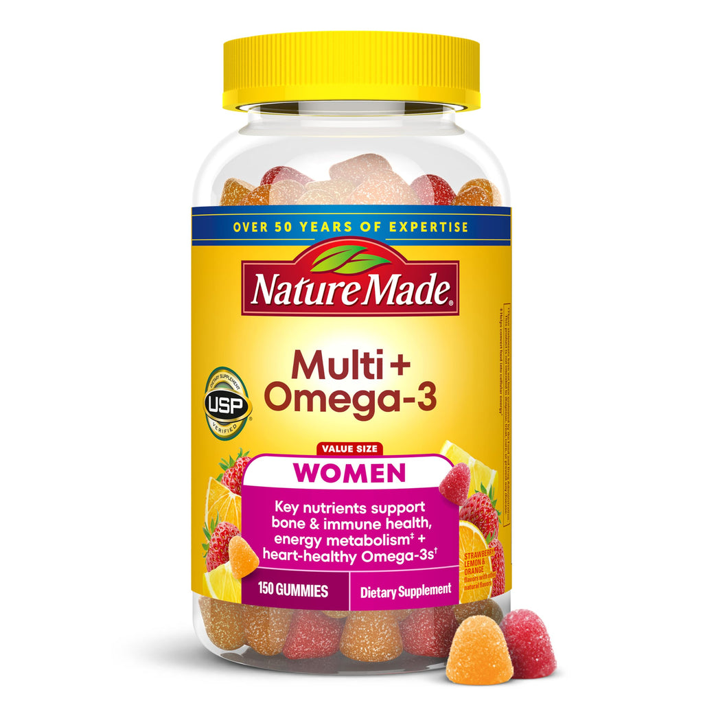 Nature Made Womens Gummy Multivitamins with Omega-3, 150 Gummies | Multivitamin for Women for Daily Nutritional Support, Strawberry, Lemon & Orange Flavors, 75 Day Supply