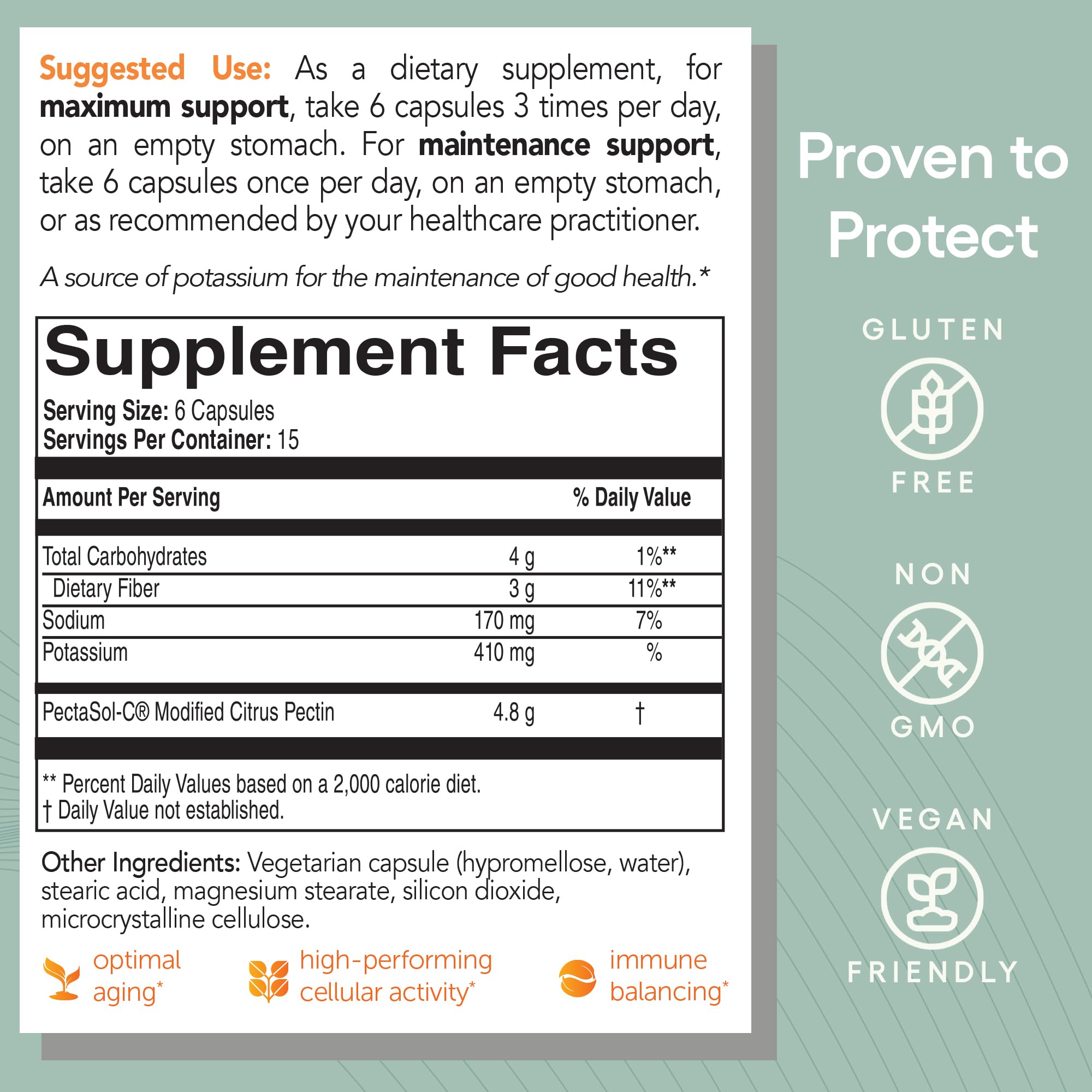 PectaSol Modified Citrus Pectin – 90 Capsules – Total-Body Health Supplement to Support the Heart, Immune System, Inflammation Response & Healthy Aging + Maintain Healthy Galectin-3 Levels