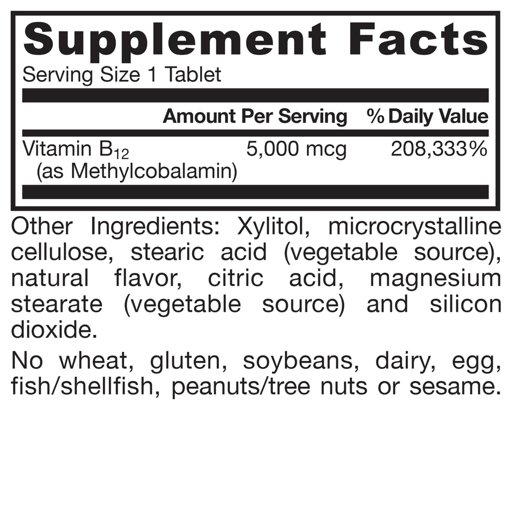 Jarrow Methyl Vitamin B-12 5000 mcg, Cellular Energy, 60 Chewable Tablets | Fruit Flavored, Bioactive B12 Vitamin, Supports Cellular Energy Production, Brain Health & Metabolism, 60 Servings