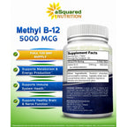 Vitamin B12 - 5000 MCG Supplement with Methylcobalamin (Methyl B-12) - 120 | Max Strength B12 Vitamins - 120 Tablets - Methylated Vit B 12 Support for Men & Women - Help Boost Energy & Brain Health