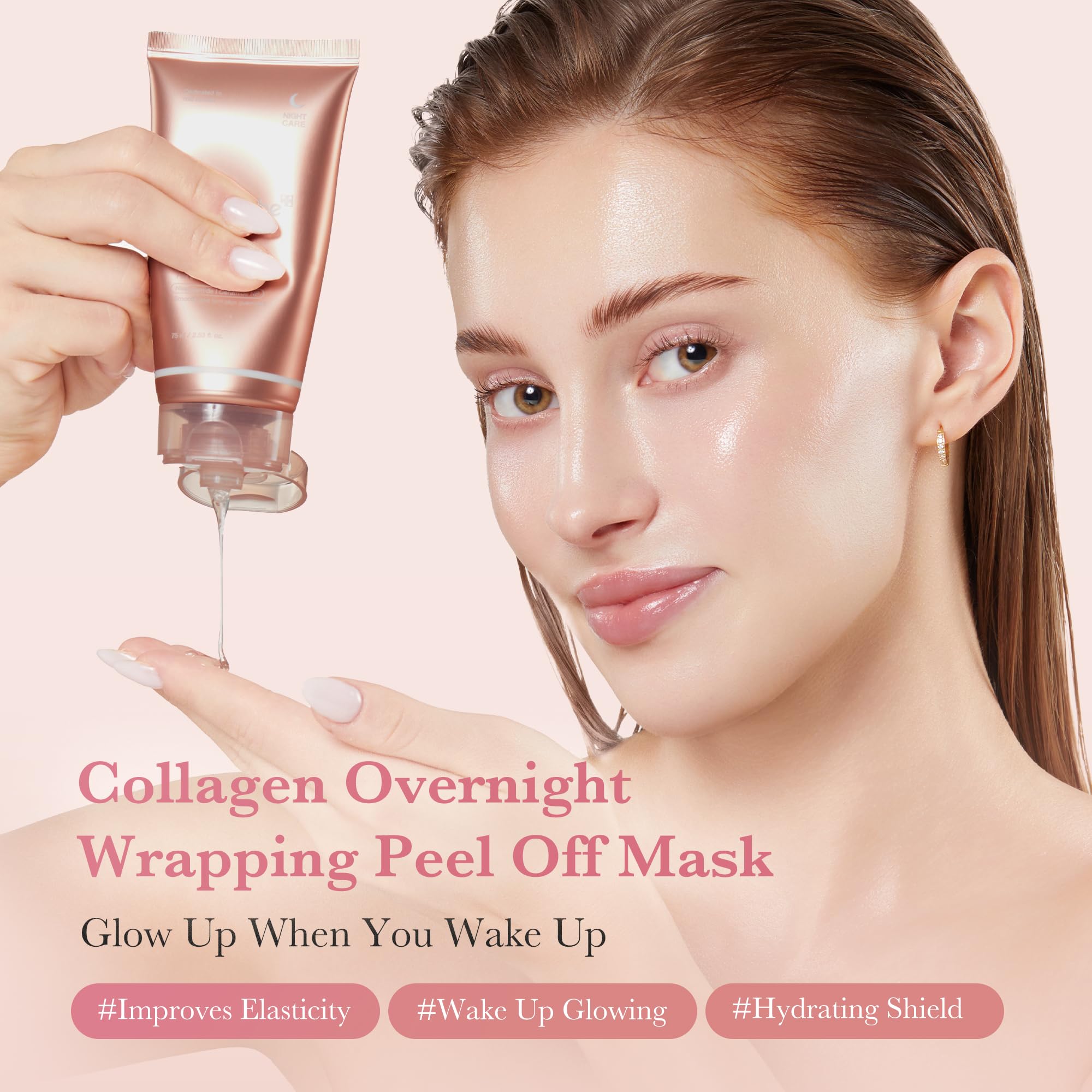 medicube Wrapping Mask Collagen - Overnight Peel Off Facial Mask | Elasticity & Hydration Care, Reduces Sagging & Dullness - Hydrolyzed Collagen For Glowing Skin, Korean Skin Care, 2.53 fl.oz