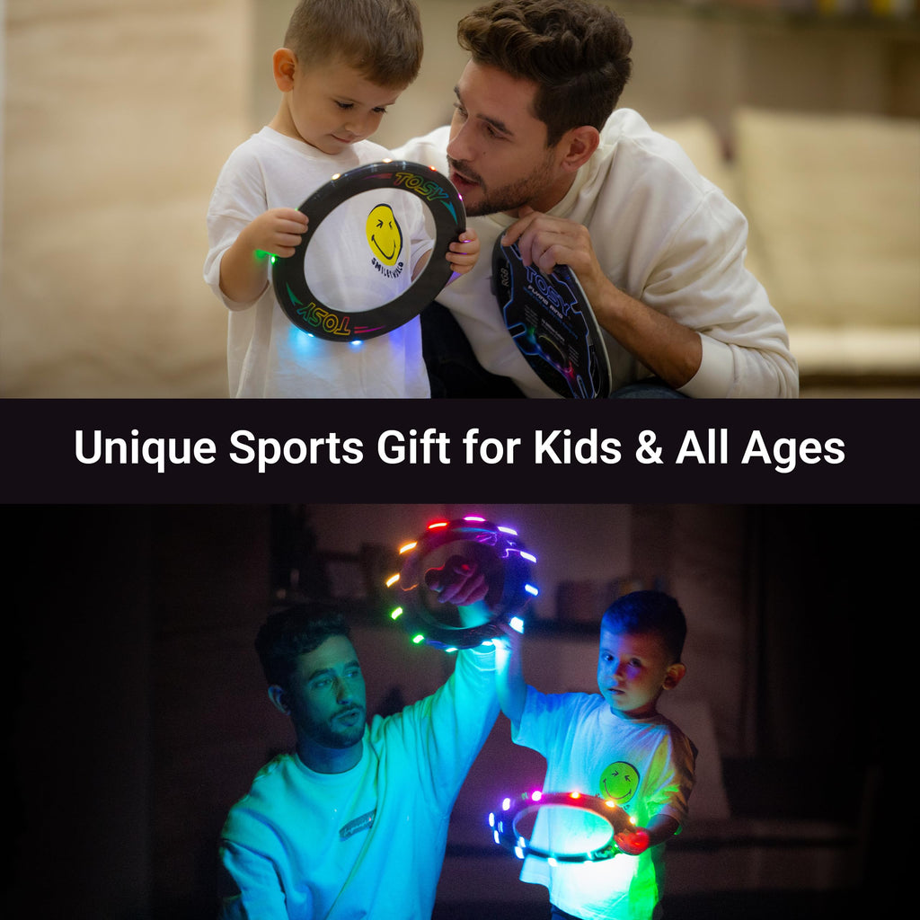TOSY Flying Ring - 36 RGB Multicolor LEDs, Super Bright, Lost Mode, Auto Light Up, Camping Essentials for Kid/Teen/Boy/Girl, Safe & Soft, Waterproof, Pool/Beach Games, Lightweight Toy