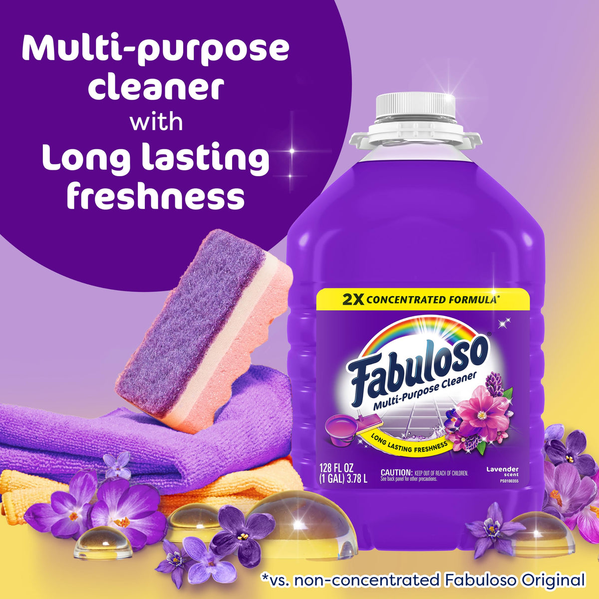 Fabuloso 2X Multi-Purpose Cleaner, No Rinse Floor Cleaner, Long-Lasting Freshness, Lavender Scent, 128 fl oz