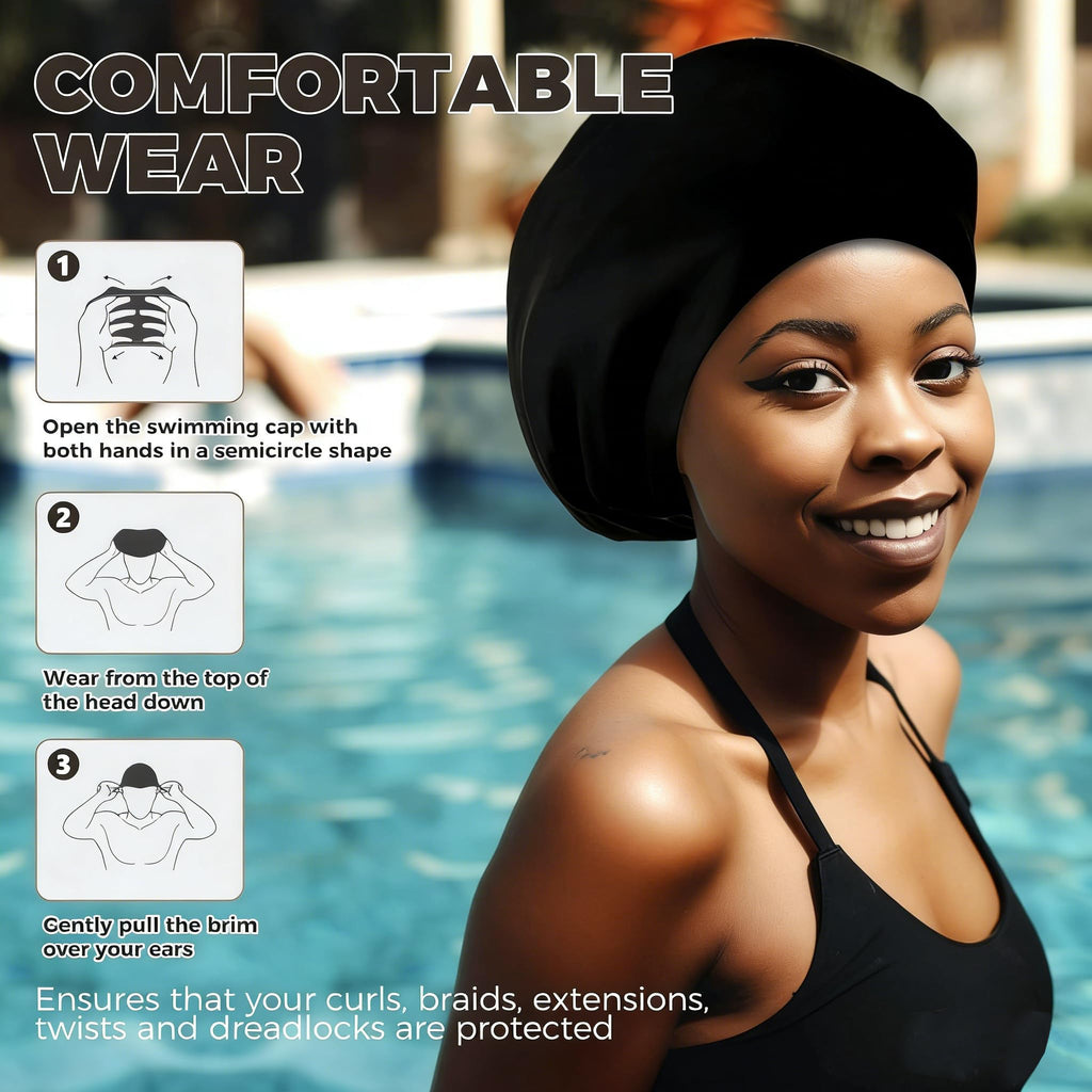 Extra Large Swim Cap for Long Hair, Weaves, Dreadlocks, Hair Extensions, Braids, Curls & Afros - Silicone Swimming Cap for Women & Men, Keep Hair Dry