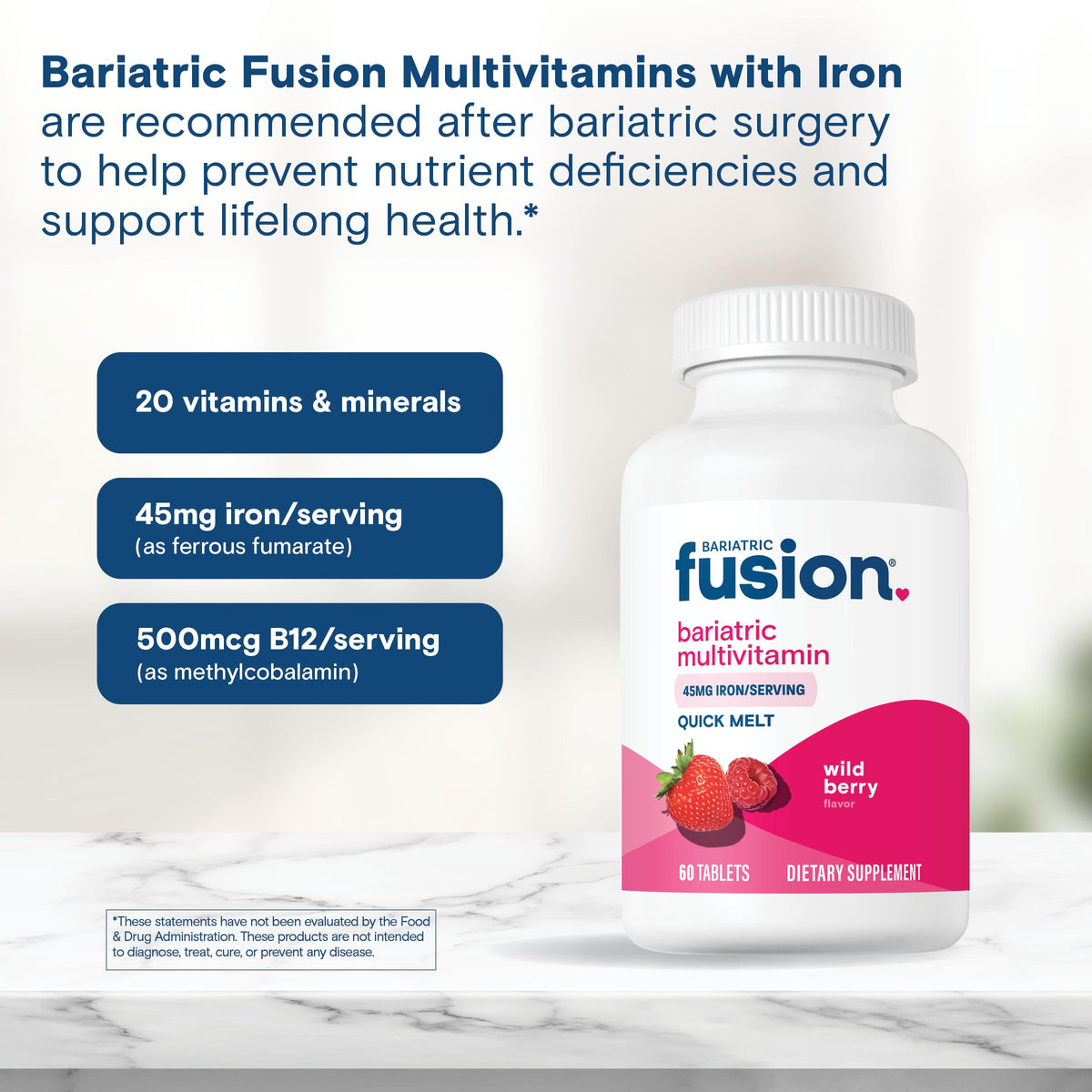Bariatric Fusion Multivitamin with 45mg Iron, 60 Quick Melt Tablets