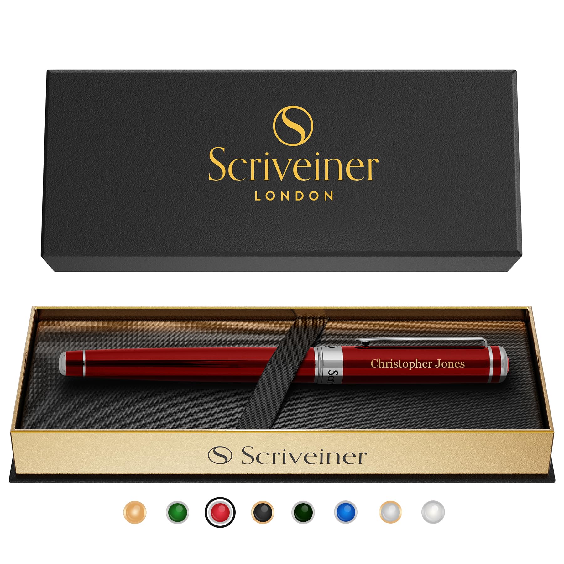 Buy now Scriveiner Black Lacquer Rollerball Pen - Stunning Luxury Pen, Real Gold Plating, Schmidt Ink Refill, Best Roller Ball Gift Set for Men & Women, Professional, Executive Office, Nice Pens Crimson Red with Chrome (Personalized) at indiglob india