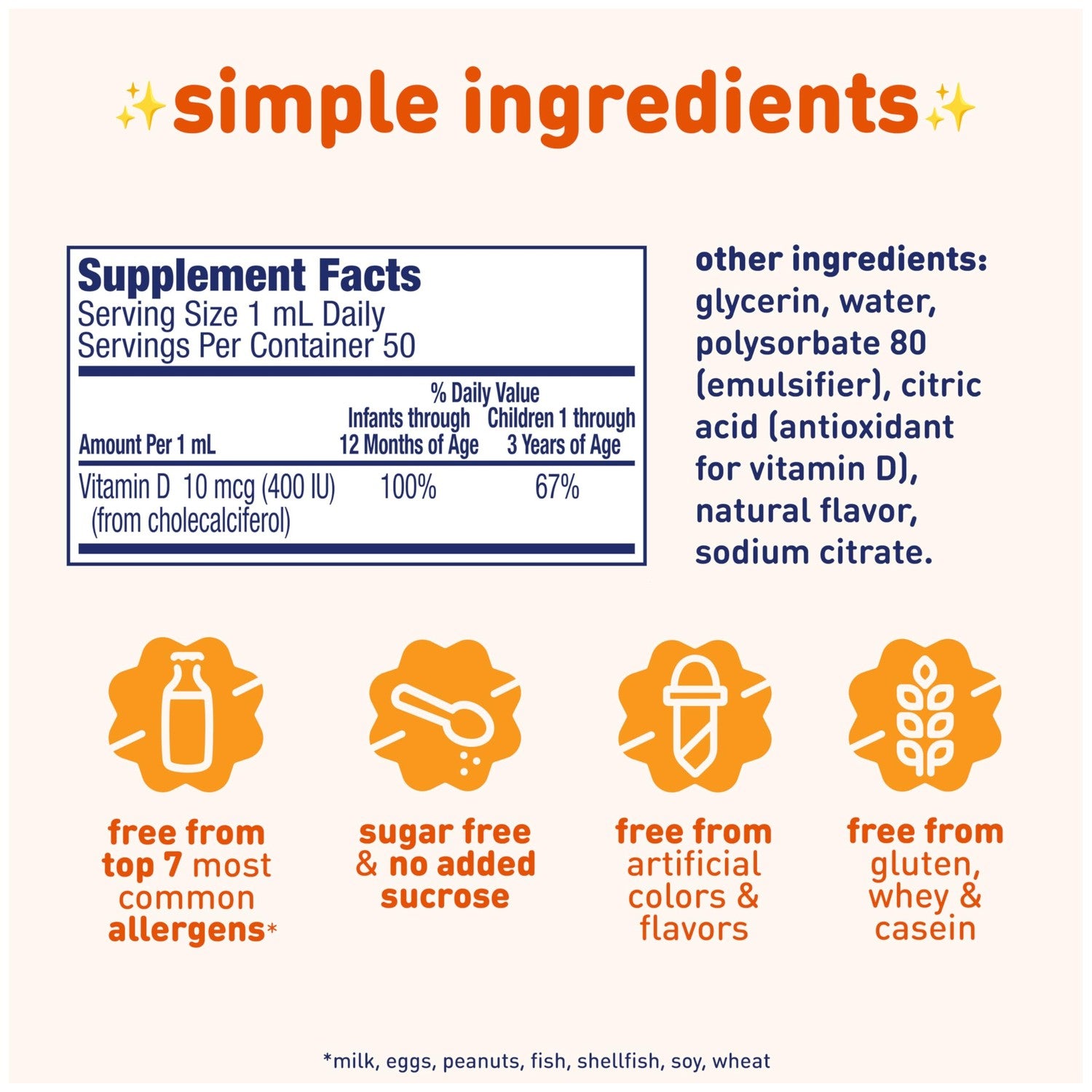 Enfamil Baby Vitamin D-Vi-Sol Liquid Supplement Drops for Infants, Supporting Strong Teeth & Bones in Newborn Babies, Easy-to-Use, Gluten-Free, 50 Day Supply, Dropper Bottle