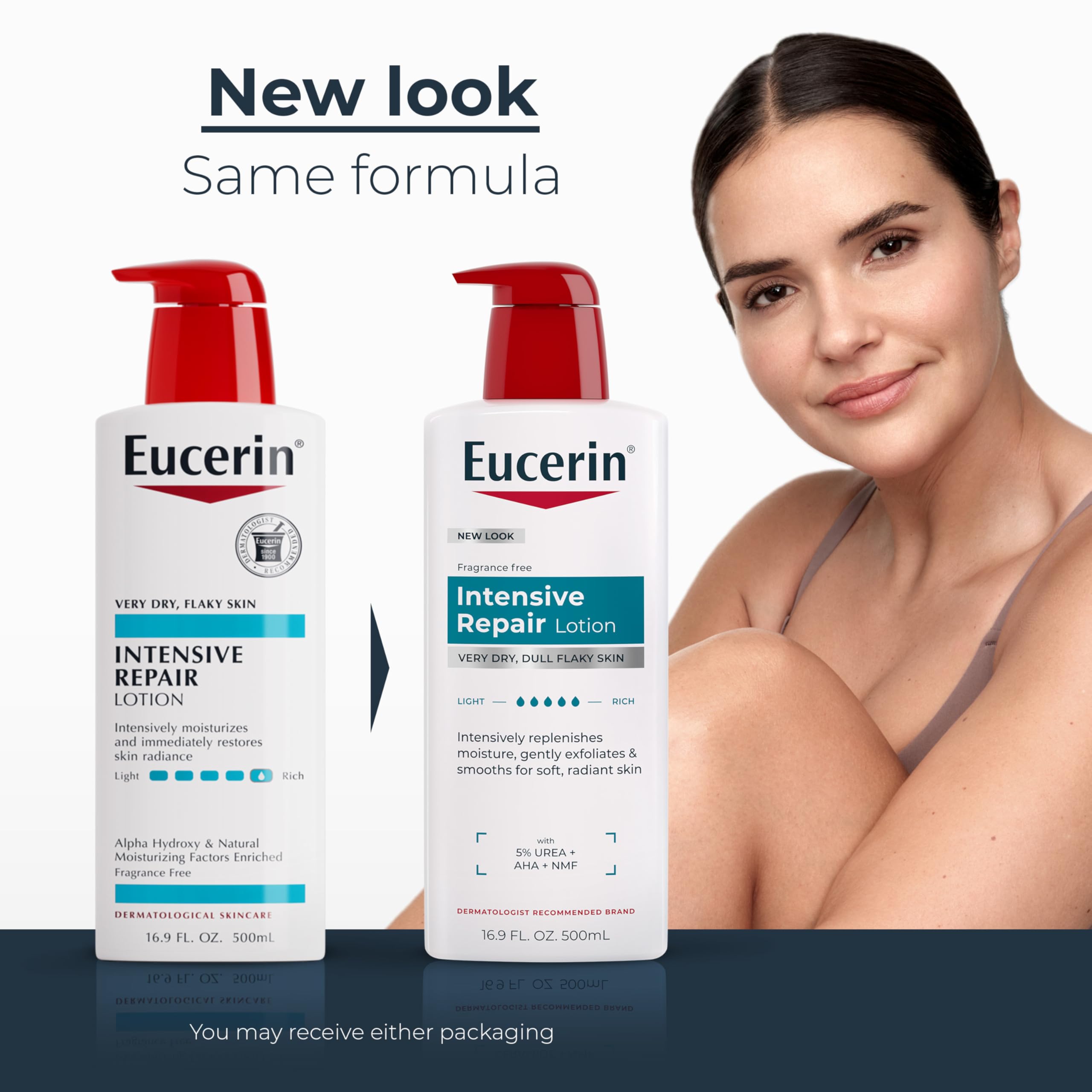 Eucerin Intensive Repair Body Lotion with Urea, AHA and NMF, 16.9 FL OZ | Body Lotion for Dry, Flaky Skin, Enriched with Urea, AHA and NMF, Moisturizes, Gently Exfoliates and Smooths, Fragrance Free