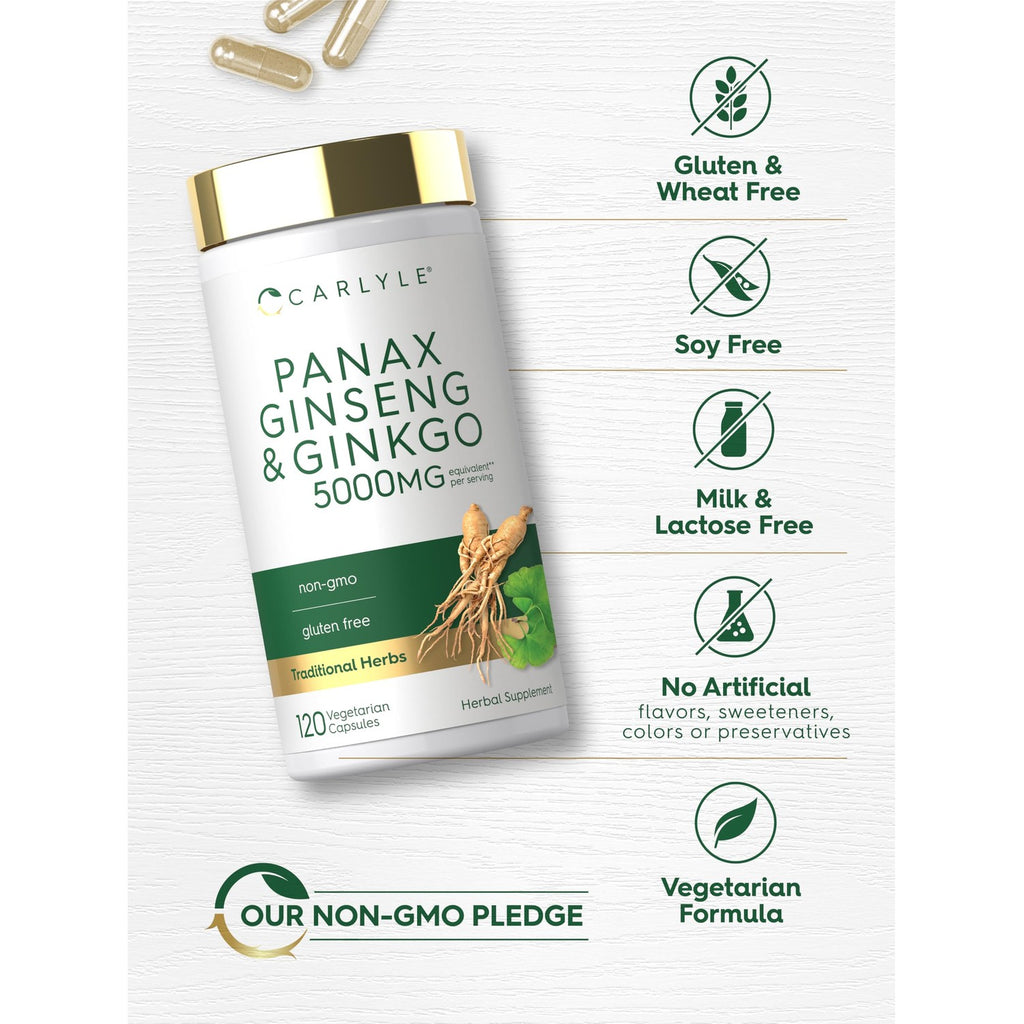 Carlyle Panax Ginseng & Ginkgo | 120 Vegetarian Capsules | Non-GMO & Gluten Free Supplement
