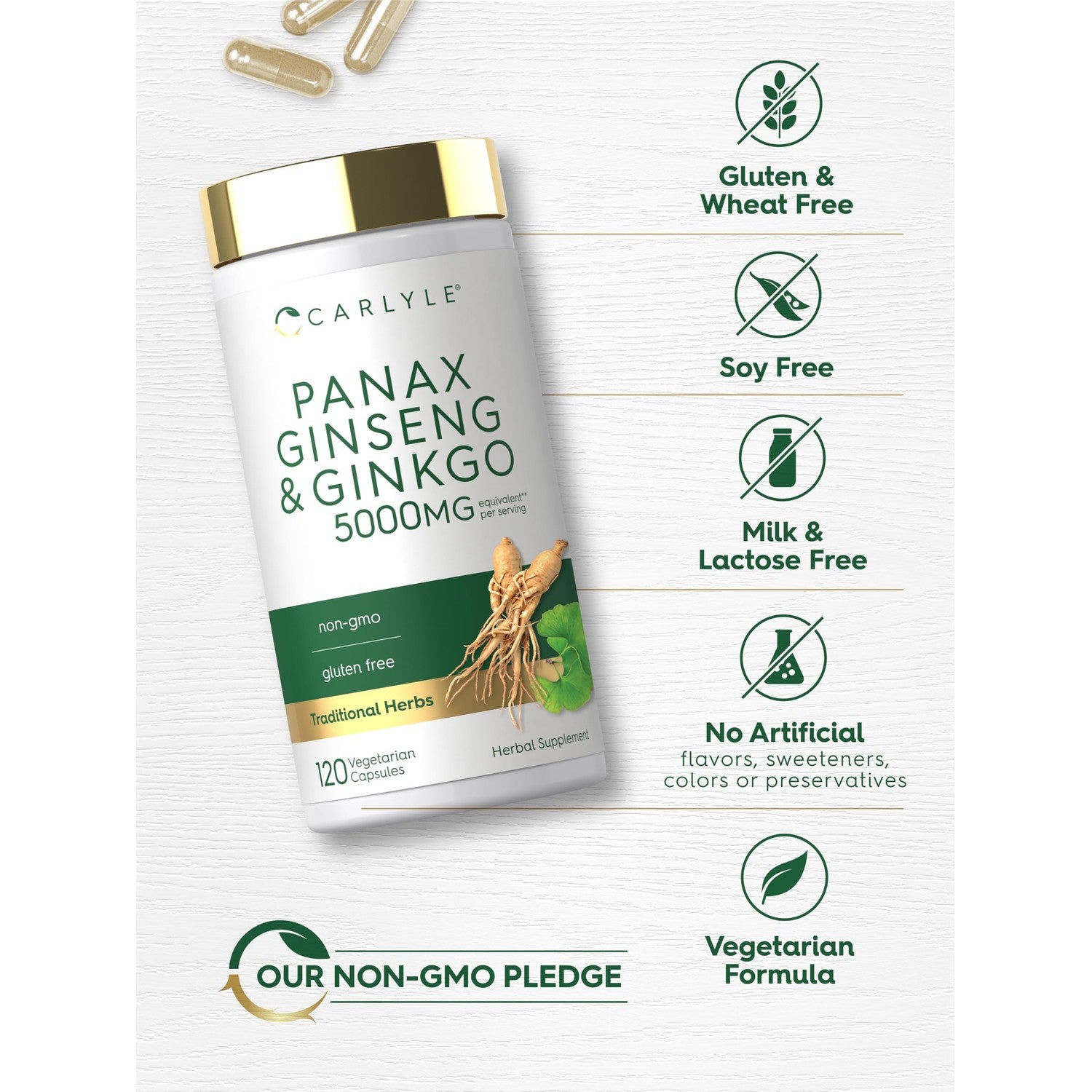 Carlyle Panax Ginseng & Ginkgo | 120 Vegetarian Capsules | Non-GMO & Gluten Free Supplement