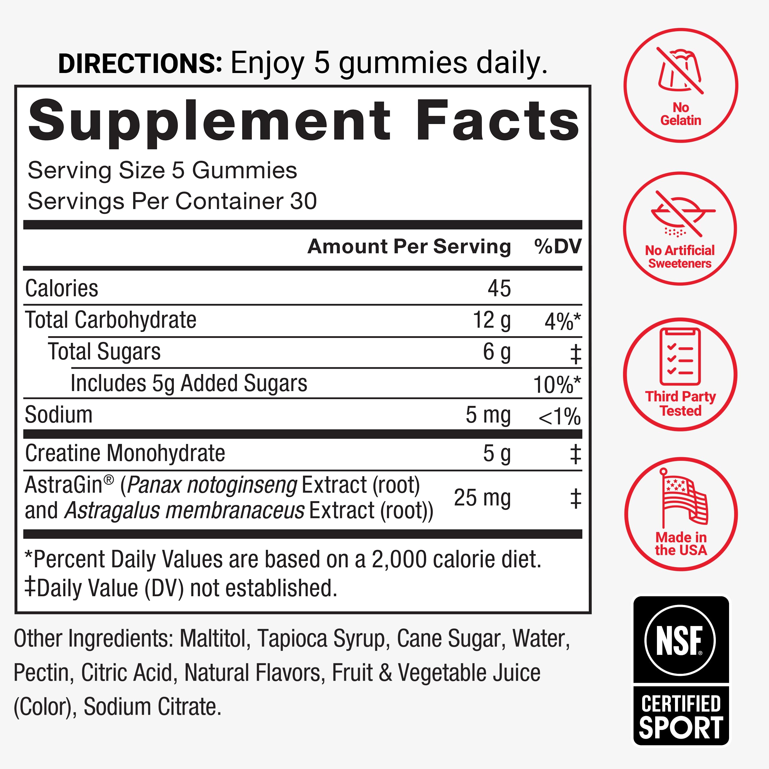 Force Factor Creatine Monohydrate Gummies, NSF Certified | 5g Dose for Men & Women to Support Muscle, Strength, Recovery, Cognitive Health & Memory, Mixed Berry, 150 Gummies