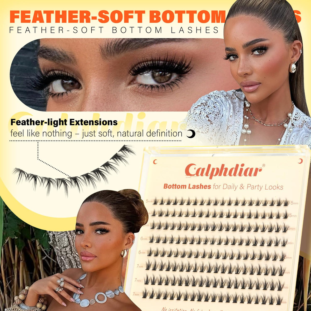 Premium imported Calphdiar bottom lash clusters for soft, natural definition. Perfect for daily and party looks.