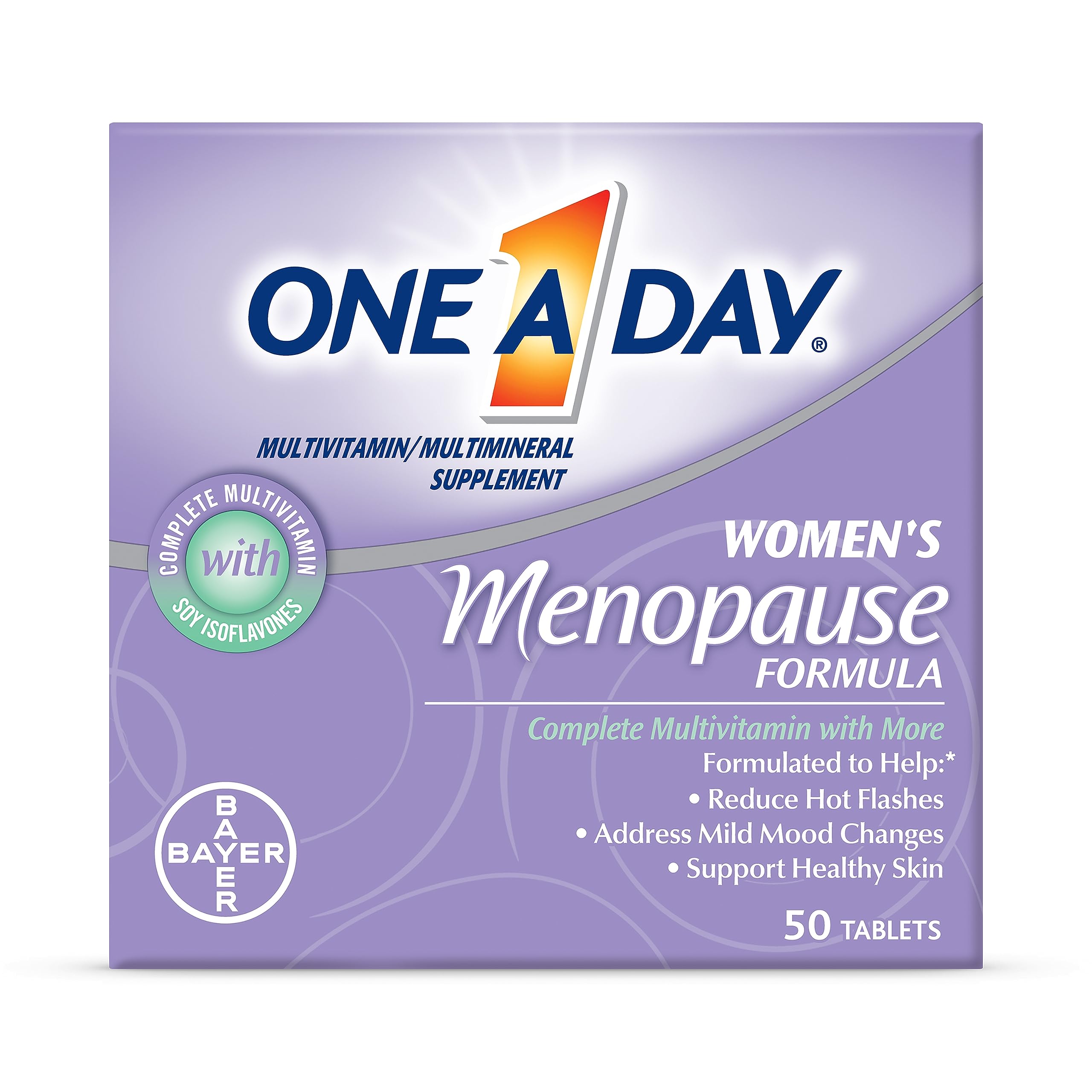 One A Day Women's Menopause Multivitamin, Menopause Support, 50 Count | Soy Isoflavones for hot flash support (3), Convenient daily tablet, For women 50+