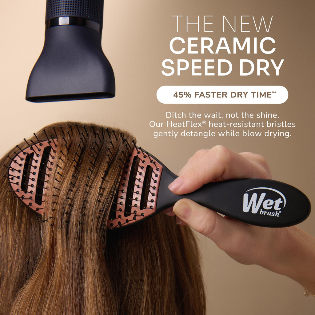 Wet Brush Ceramic Speed Dry Detangler, Black, Vented Blow-Dry Hair Brush | Soft HeatFlex Bristles, Up to 45% Faster Drying with Less Breakage, Smooth Shine & Easy Styling for All Hair Types