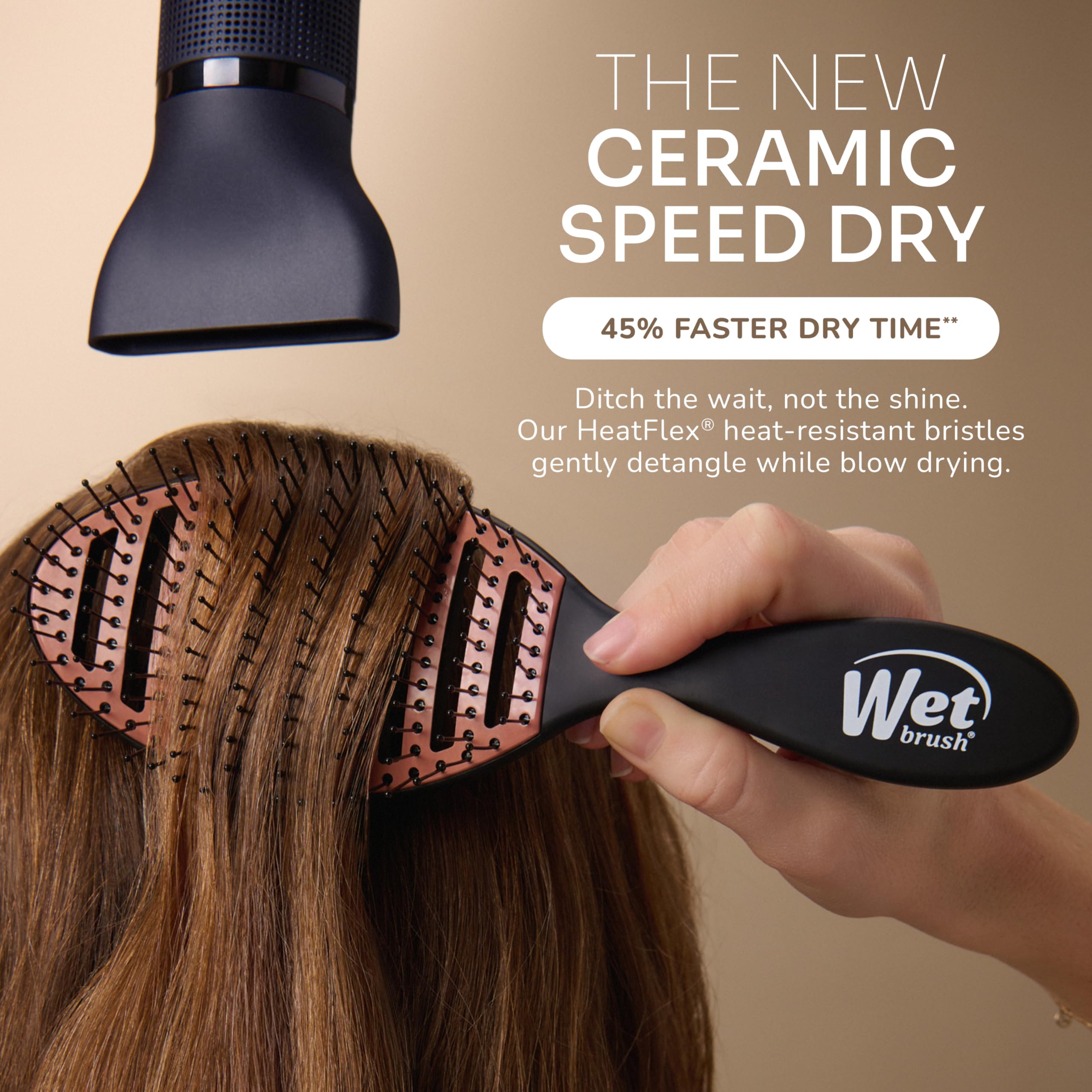 Wet Brush Ceramic Speed Dry Detangler, Black, Vented Blow-Dry Hair Brush | Soft HeatFlex Bristles, Up to 45% Faster Drying with Less Breakage, Smooth Shine & Easy Styling for All Hair Types