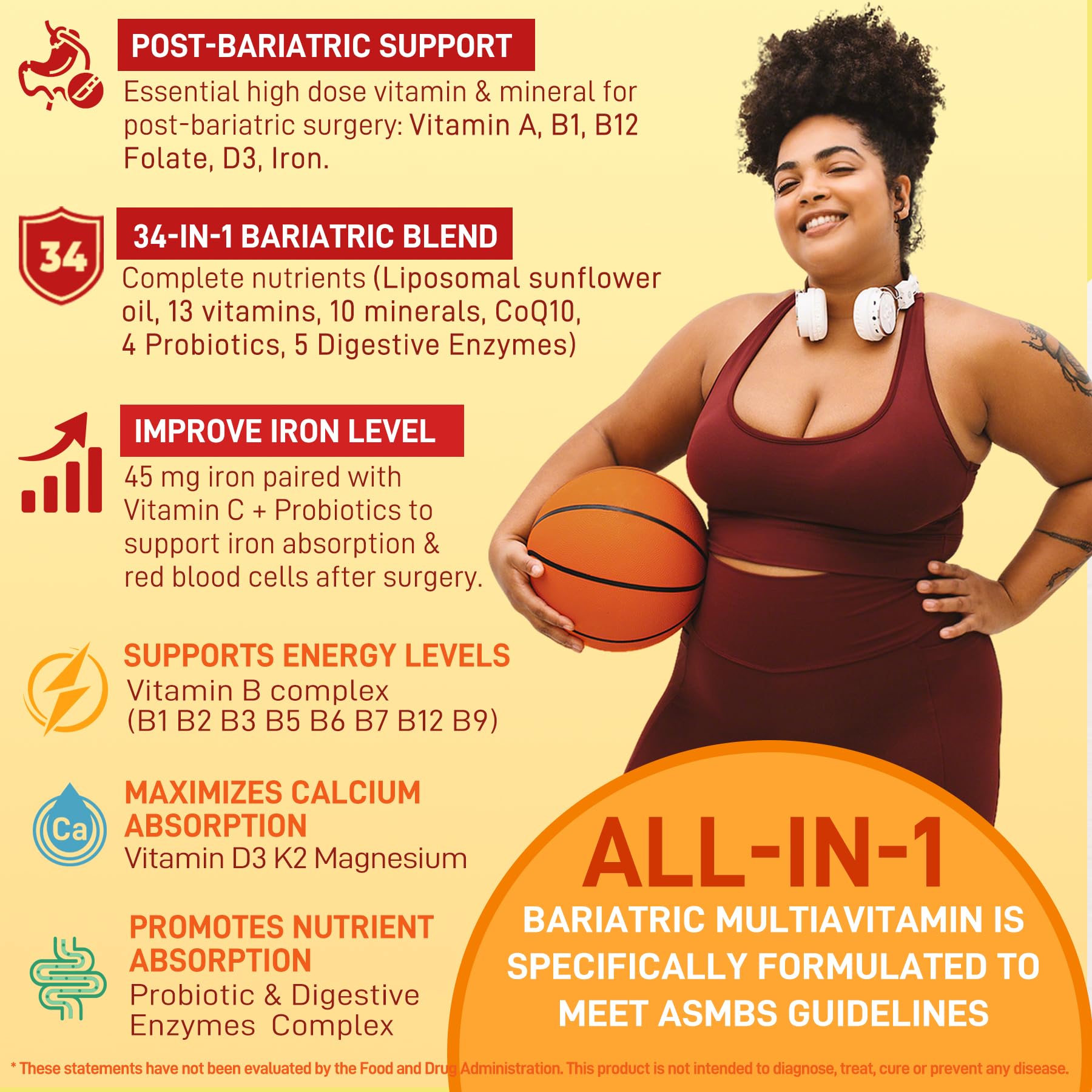 Liposomal Methylated Bariatric Multivitamin Gummies with Iron for Women & Men, High Absorption Multivitamin w/CoQ 10, Probiotic, Digestive Enzymes Support Gastric Bypass & Sleeve Recover, Energy,1Pack