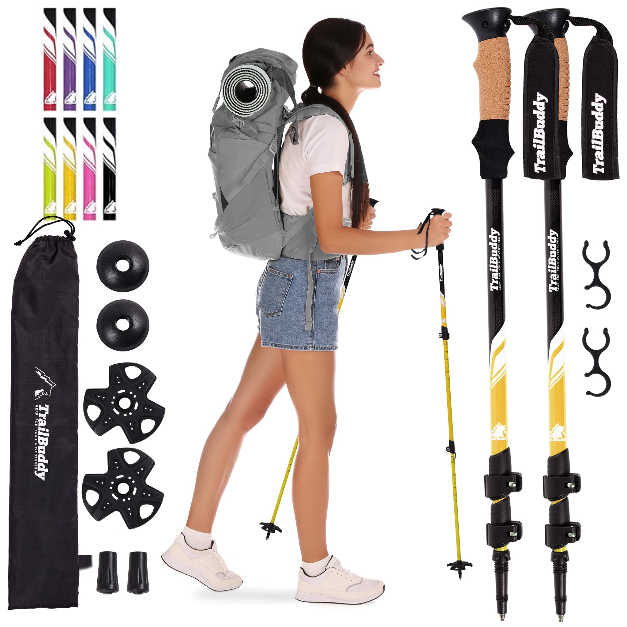 Buy now TrailBuddy Trekking Poles â€“ Lightweight 7075 Aluminum Hiking Poles for Women, Men & Seniors â€“ Collapsible or Foldable Walking Sticks for Travel, Trails & Balance Bumblebee Yellow Collapsible at indiglob india