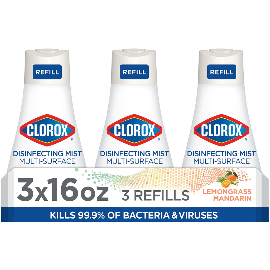 Buy now Clorox Disinfecting Mist, Lemongrass Mandarin, Household Essentials, 3 Refills, 16 Fl Oz Each at indiglob india
