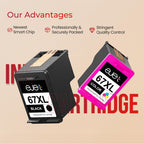 67XL Replacement for HP Ink 67 67XL Ink Cartridges Black/Color Combo Pack