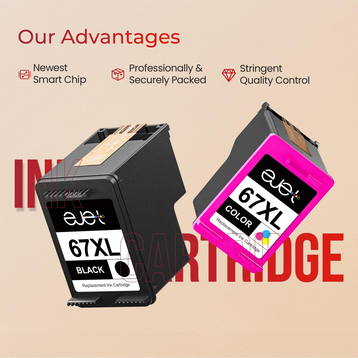 67XL Replacement for HP Ink 67 67XL Ink Cartridges Black/Color Combo Pack