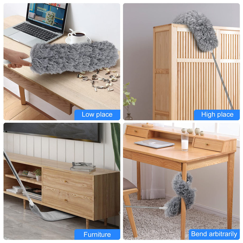 Duster with Extension Pole for Cleaning Ceiling Fans, High Ceilings, in Addition, Dusters for Cleaning Can Also Be Used for Low Places Cleaning, Such As Cabinets, Sofas, and Other Small Spaces.