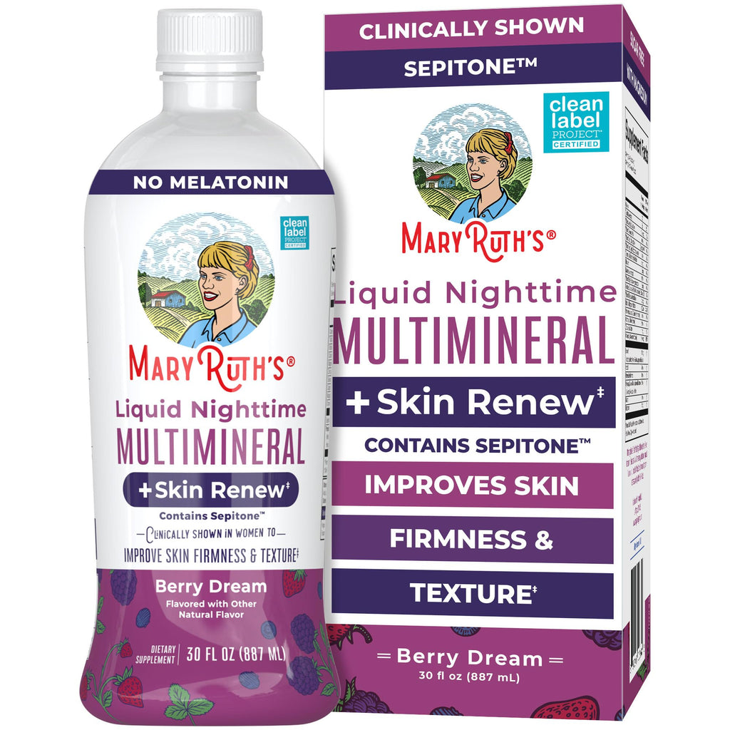 MaryRuth's Liquid Nighttime Liquid Multimineral + Skin Renew | Clinically Shown in Women to Reduce Fine Wrinkle & Improve Skin Firmness | Sepitone | NO Melatonin | Magnesium | Vegan | 15 Servings