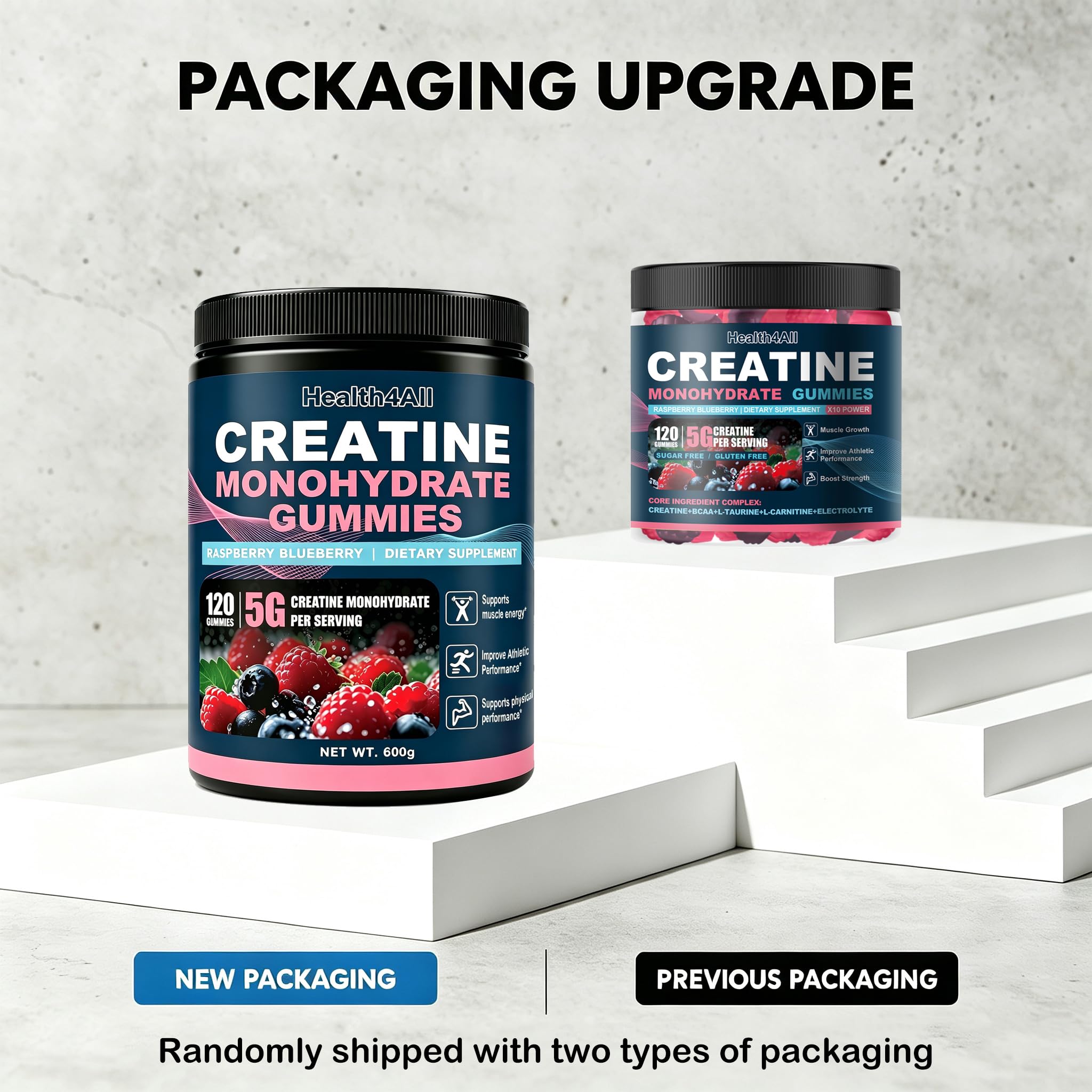 Health4All Creatine Monohydrate Gummies 5g for Men & Women, Creatine Gummy for Strength Energy & Muscle Growth Support Pre-Workout Supplement - Raspberry & Blueberry 120 Gummy
