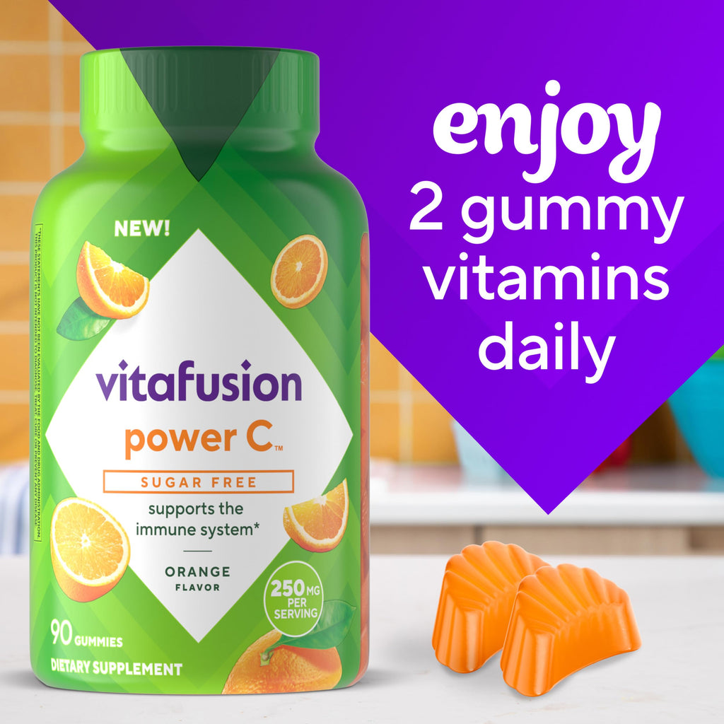 Vitafusion Power C Vitamin Gummies | Sugar Free | 250 mg | 90 Count | Adult Gummy Vitamins for Women & Men | Orange Flavor | Gluten-Free Supplement