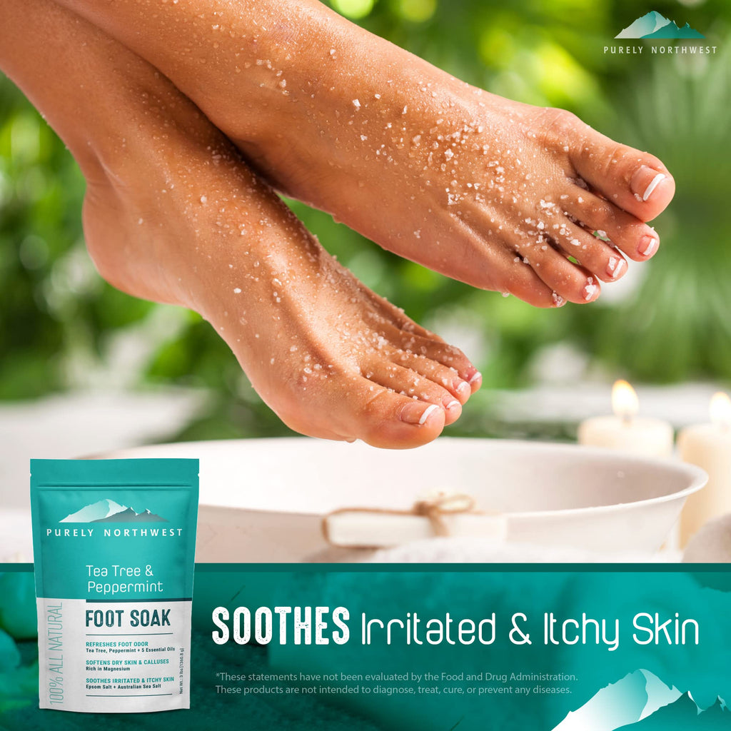 Purely Northwest-Tea Tree, Peppermint, MSM & Epsom Salt Foot Soak-for Stubborn Foot Odor, Burning & Itching associated with Athletes Foot- Softens Dry Skin & Calloused Heels-1 Pound