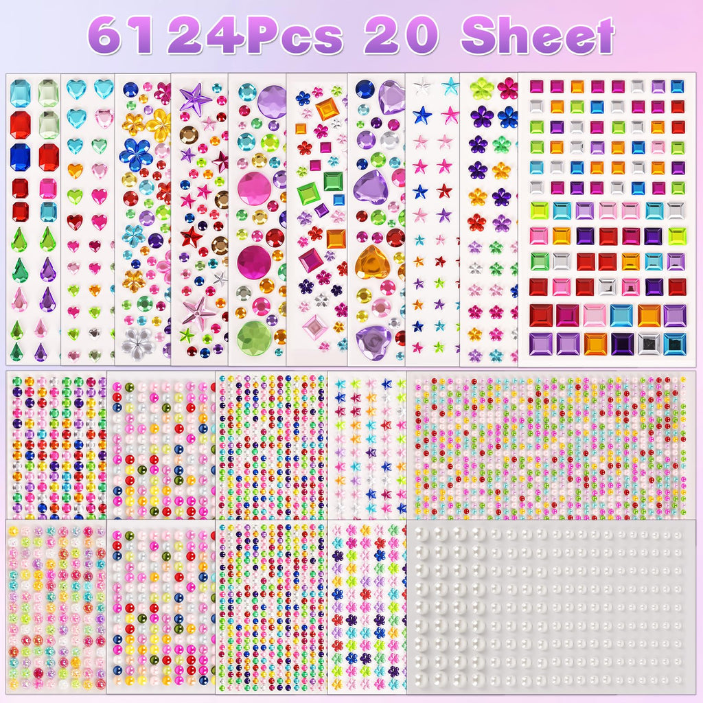 Gem Stickers, 6124Pcs Self-Adhesive Face Gems for Kids Crafts Nail Art DIY