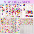 Gem Stickers, 6124Pcs Self-Adhesive Face Gems for Kids Crafts Nail Art DIY
