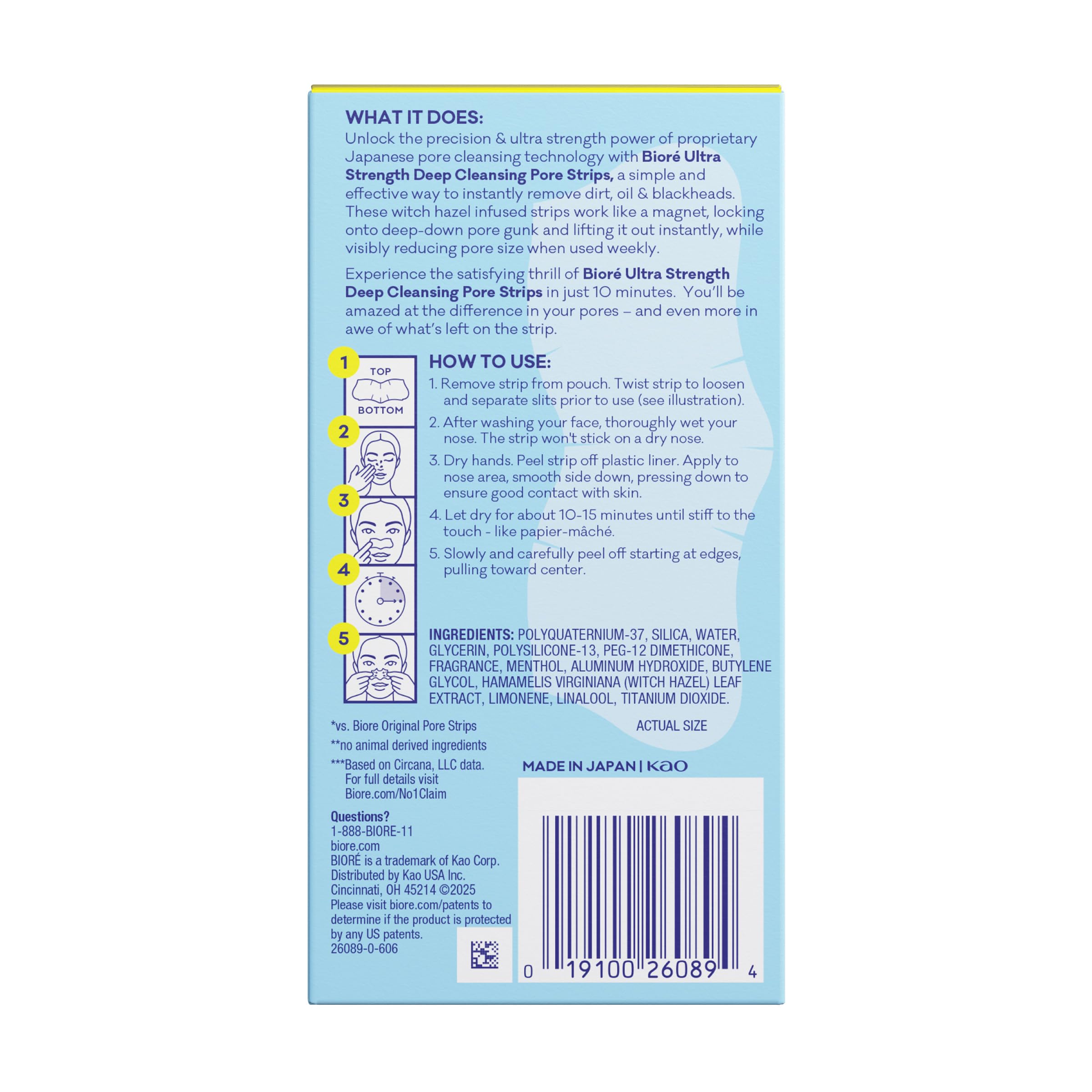 Biore Witch Hazel Ultra Strength Blackhead Remover Pore Strips, 18 ct | Deep Cleansing Nose Strips, C-Bond Technology, Clears Pores 2x More, Oil-Free, Non-Comedogenic, 18 Count