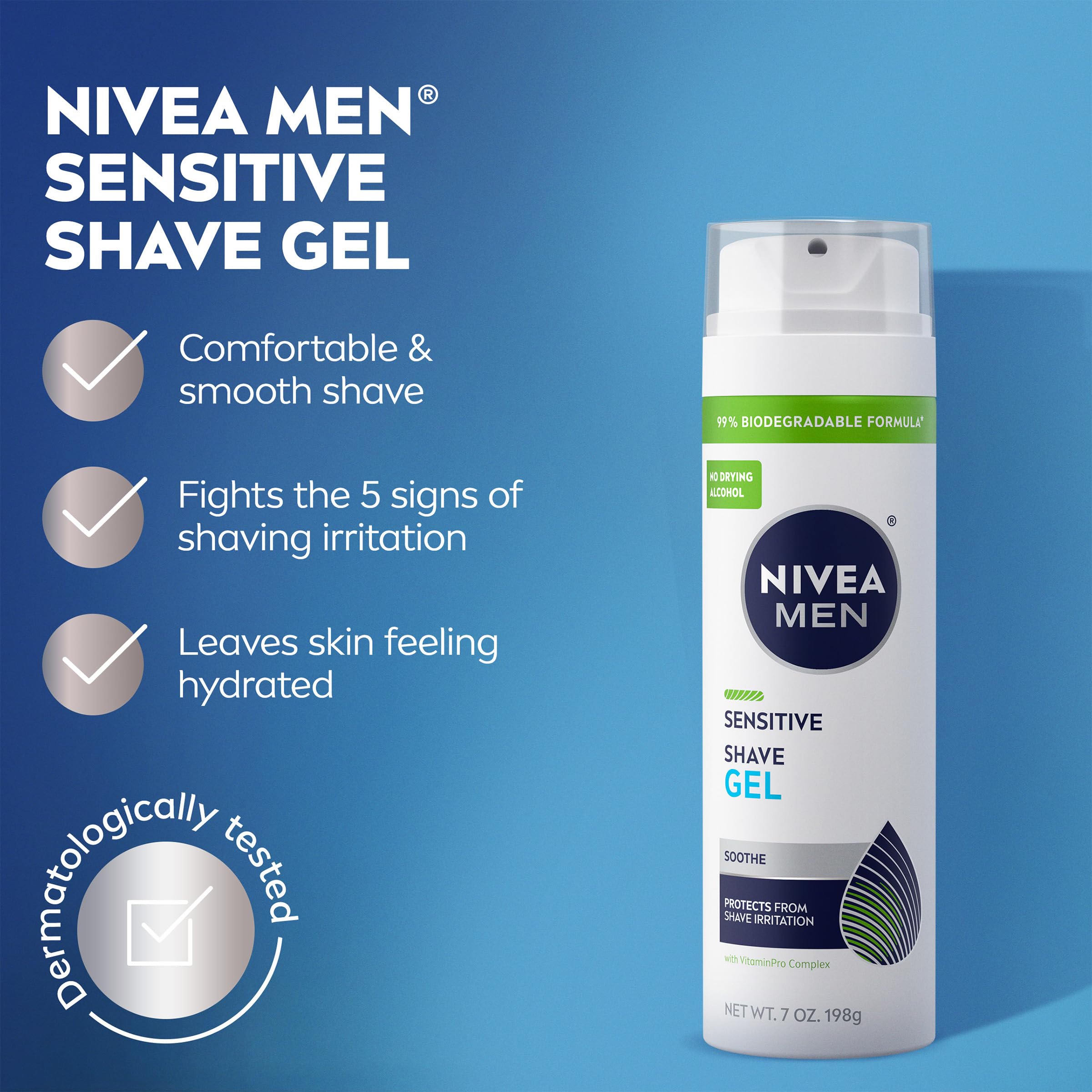 NIVEA MEN Sensitive Shave Gel, No Drying Alcohol, Mulitpack, 3 x 7 OZ | Shaving Gel for Men with Sensitive Skin, Enriched with VitaminPro Complex, No Drying Alcohol, Dermatologically Tested