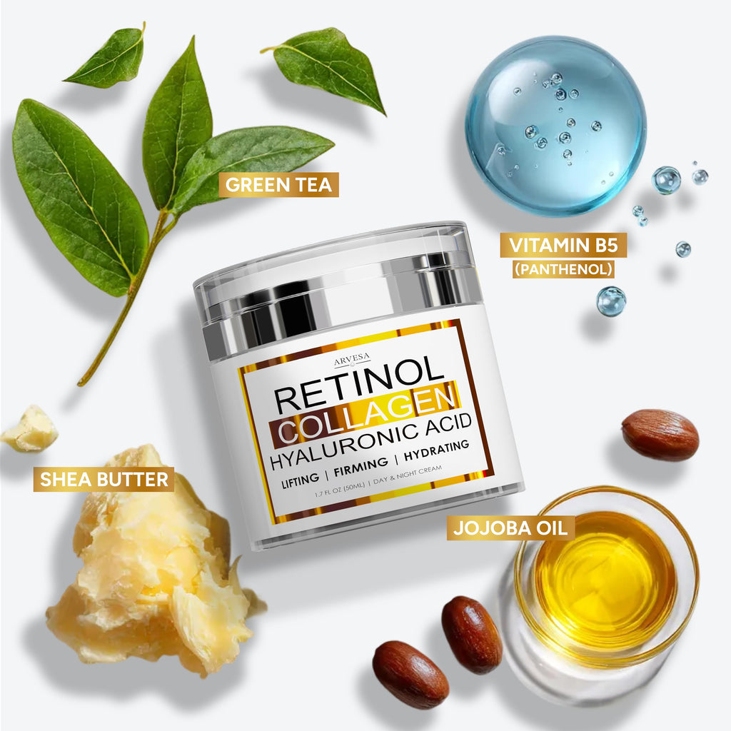 (2 Pack) Retinol Cream for Face with Collagen & Hyaluronic Acid, Non-Greasy | Anti Aging Wrinkle Cream for Women and Men - Day and Night Facial Moisturizer for Tightening and Skin Firming, Silky Feel