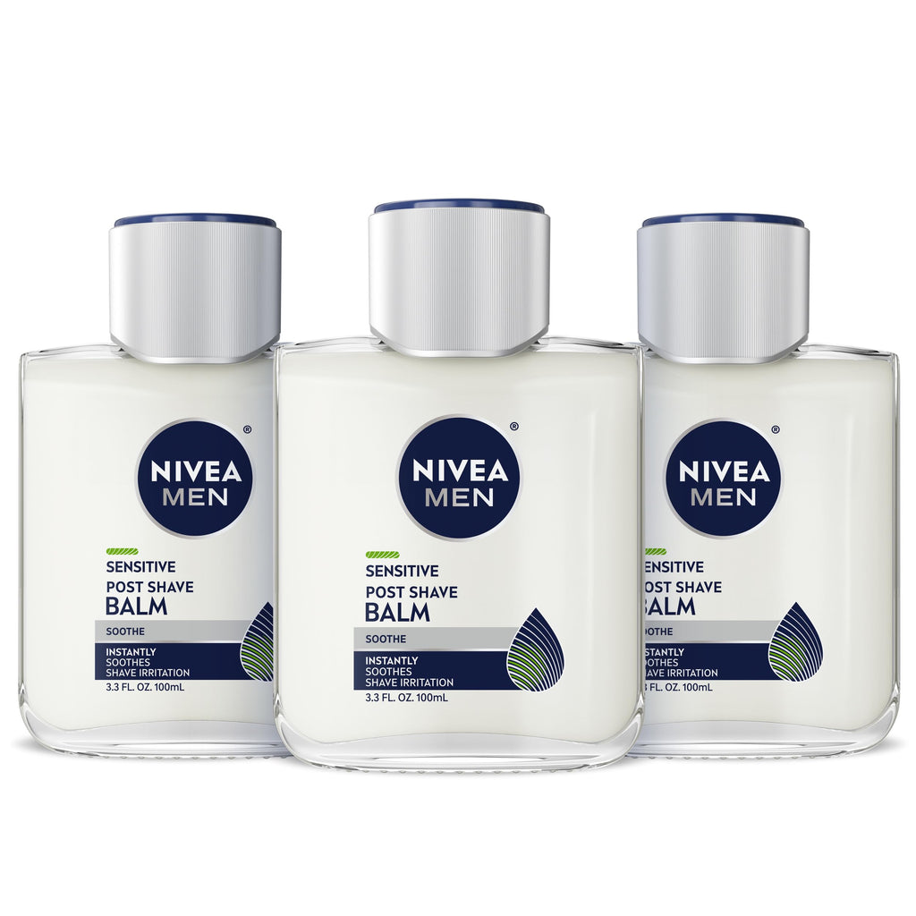 NIVEA MEN Sensitive Post Shave Balm, Alcohol Free, Multipack, 3 x 3.3 FL OZ | Alcohol Free After Shave Balm for Men with Sensitive Skin, VitaminPro Complex, Soothes Shave Irritation, Fast Absorbing