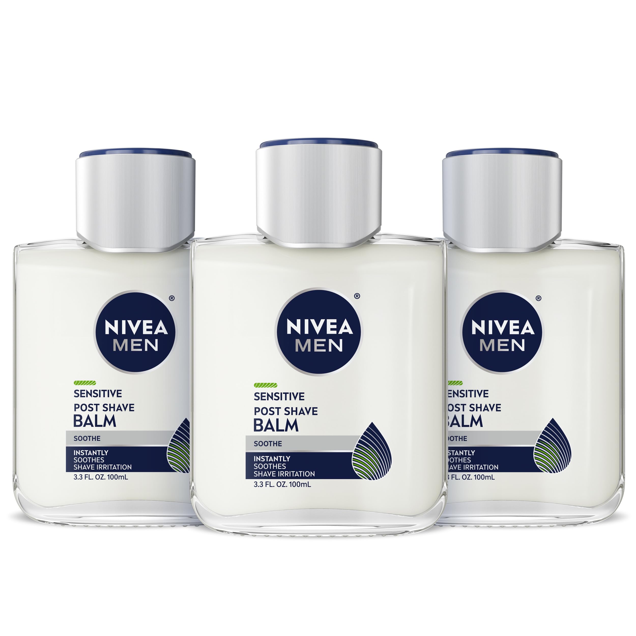 NIVEA MEN Sensitive Post Shave Balm, Alcohol Free, Multipack, 3 x 3.3 FL OZ | Alcohol Free After Shave Balm for Men with Sensitive Skin, VitaminPro Complex, Soothes Shave Irritation, Fast Absorbing