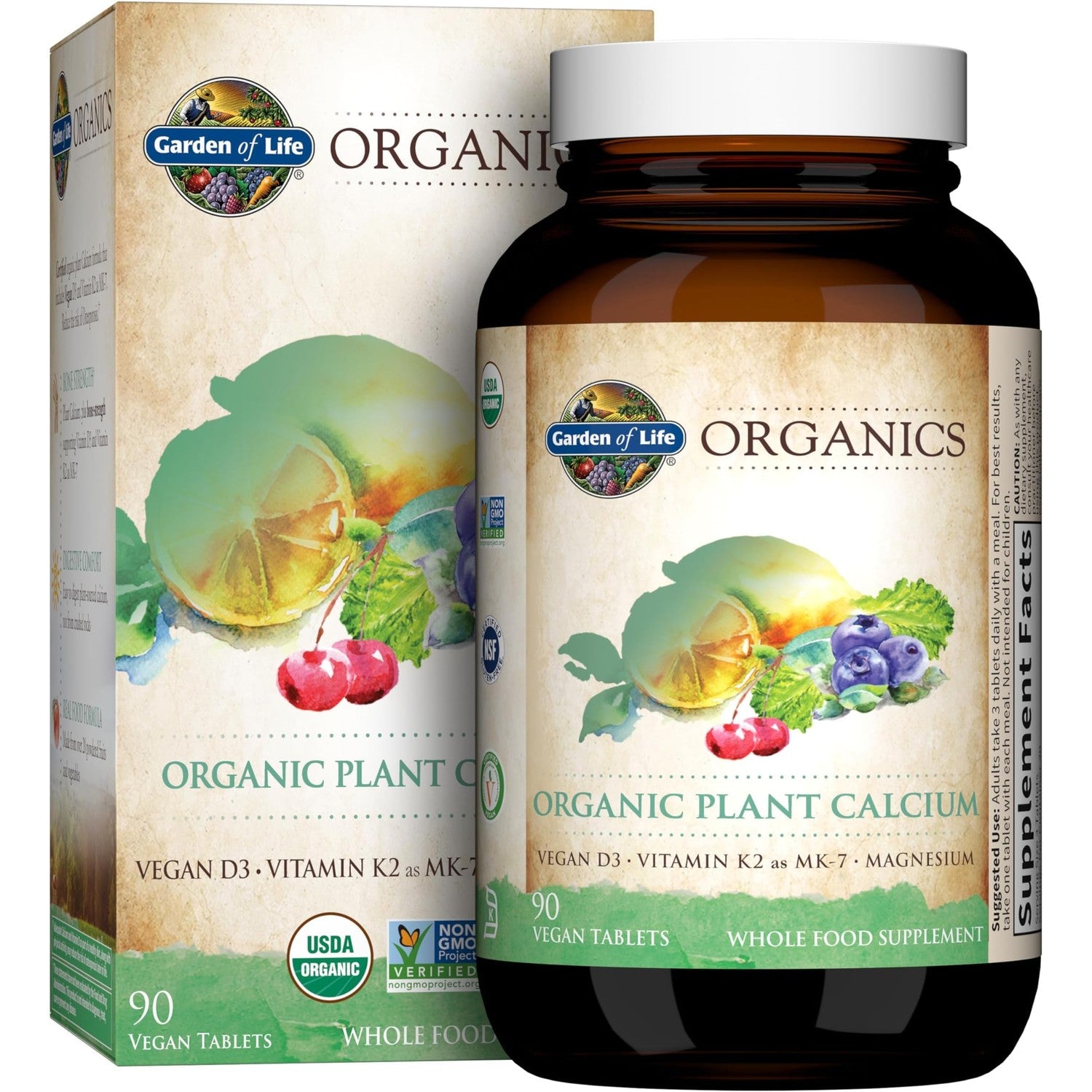 Garden of Life Calcium Supplement with Magnesium & Organic Vitamin D3 K2, Made from Whole Foods, Gluten-Free, 90 Count | Magnesium & Vitamin D3 K2, Made from Whole Foods, Gluten-Free