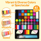 Mocoosy 41 Color Face Painting Kit for Kids, Non-Toxic Water Activated Face Paint Palette With Stencils, Brushes, Gem, Professional Facepainting Kit for Halloween Makeup, Cosplay Party, Carnival