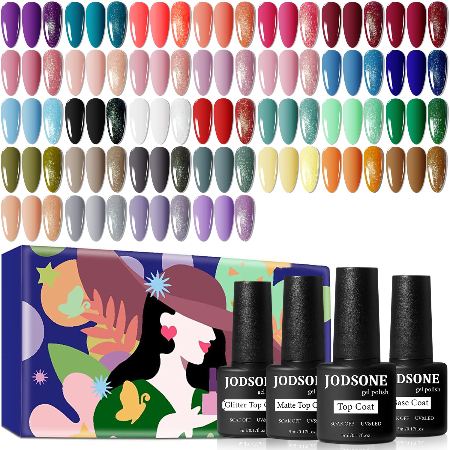 Buy now JODSONE 36 PCS Gel Nail Polish Set-32 Colors Gel Polish Kit Base Coat Glossy Matte and Glitter Top Coat Nail Polish Set Green Blue Red Pink Collection Gifts for Women Multicolor at indiglob india