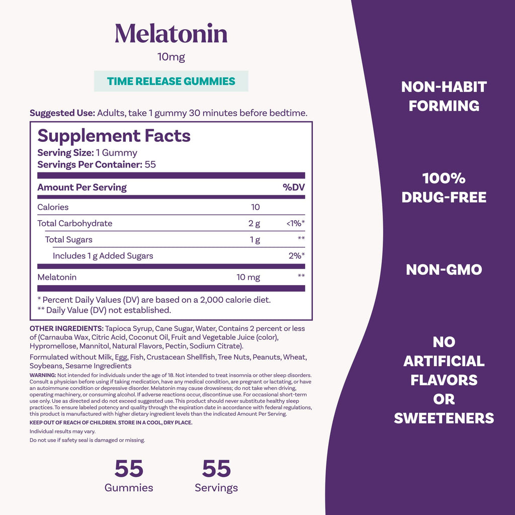 Natrol Time Release 10mg Melatonin Gummies, Sleep Aid, Strawberry, 55 Count | Dietary Supplement to Minimize Wake Ups, 100% Drug-Free, Non-Habit Forming, For Occasional Sleeplessness, 55 Day Supply