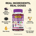 Sakoon nutrition Elderberry Gummies for Kids with Black Seed Oil, Immune Support, with Vitamin C and Zinc, Delicious Berry Flavor, 60 Gummies
