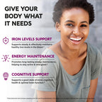 Iron Supplement for Women - Iron 65mg (Ferrous Sulfate 325mg) - 60 Caps | Iron Level & Energy Support - Vitamins C, D3, B6, B12 & Folate - Stomach Friendly, Slow Release, Bioavailable - 60-Day Supply