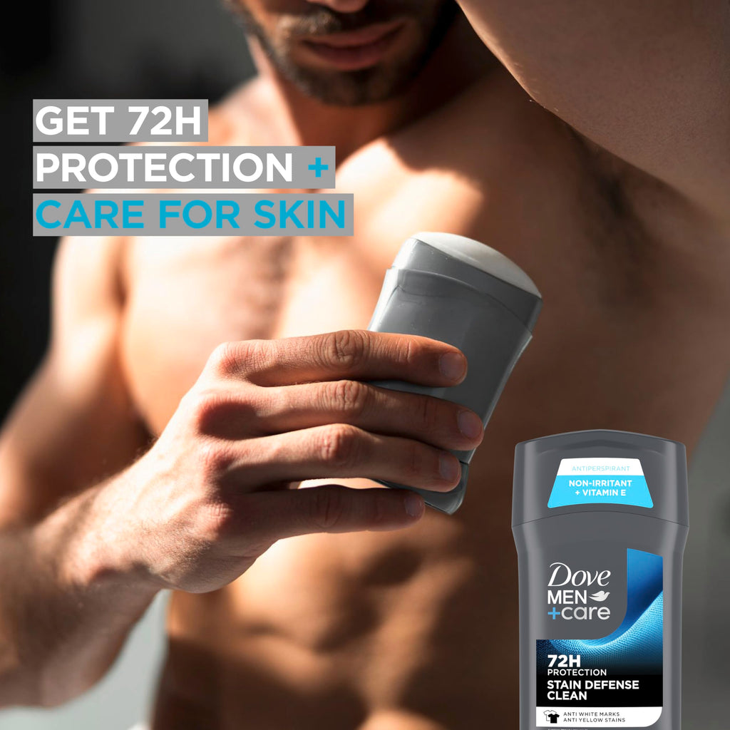 Dove Men+Care Deodorant Stick Stain Defense Clean, 4 Count 2.7 oz | For Men, Anti-white Marks & Anti-yellow Stains with 72-hour Sweat and Odor Protection
